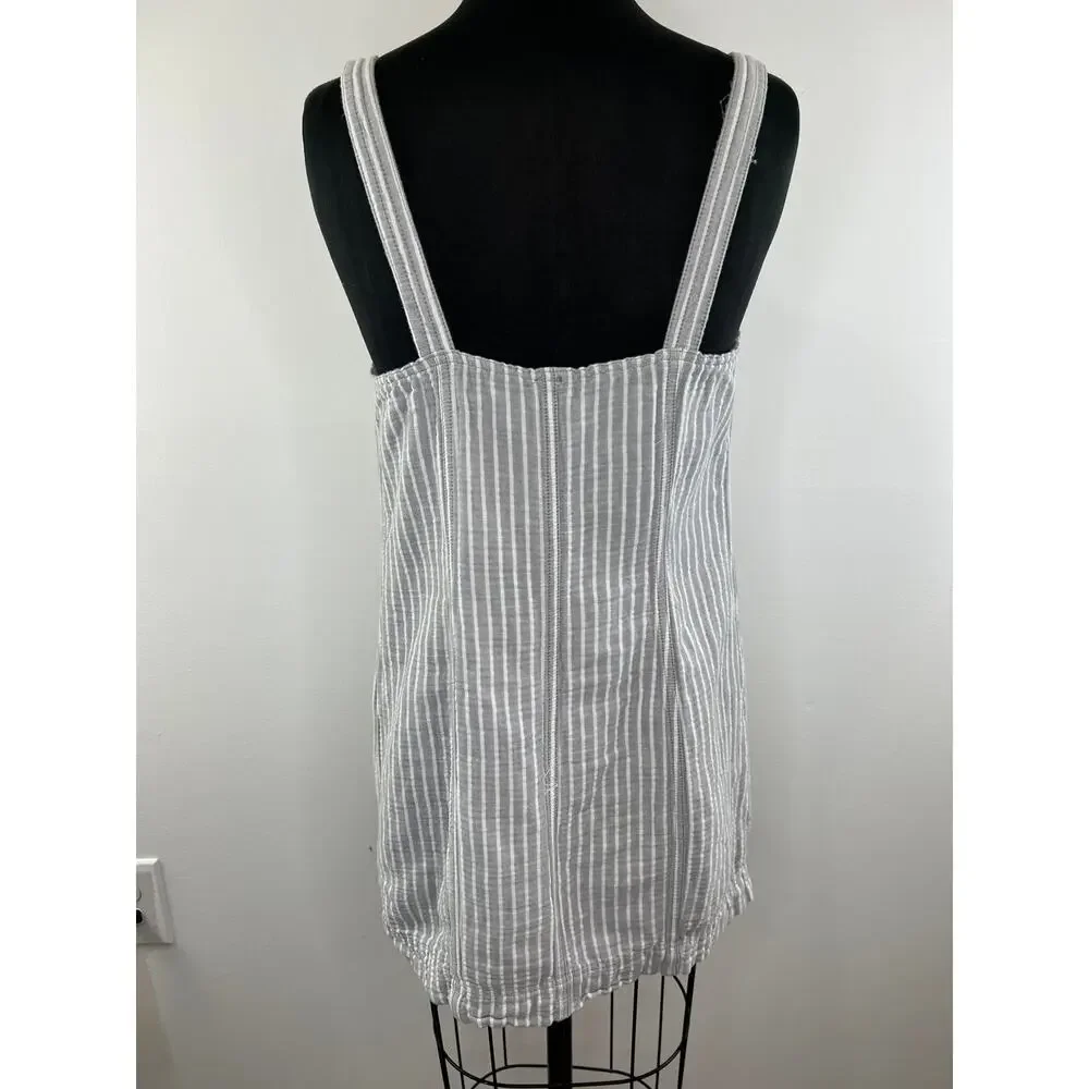 Free People Gray White Striped Button-Down Living Color Mini Dress Size M Medium